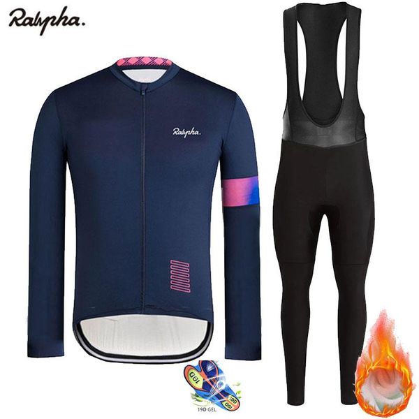 

racing sets raphaful 2021 ropa winter warm fleece jersey men's suits riding clothing bib pants set triathlon tights, Black;blue