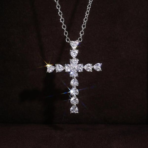 

pendant necklaces jk fashion crystal heart cross for women shiny cz fine anniversary gift versatile female necklace, Silver