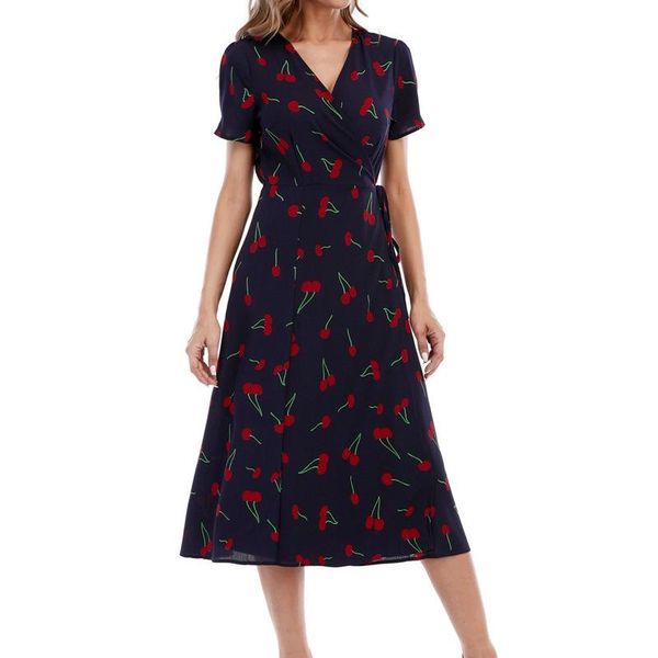 

party dresses women's v-neck printed mid-length dress picture color, White;black