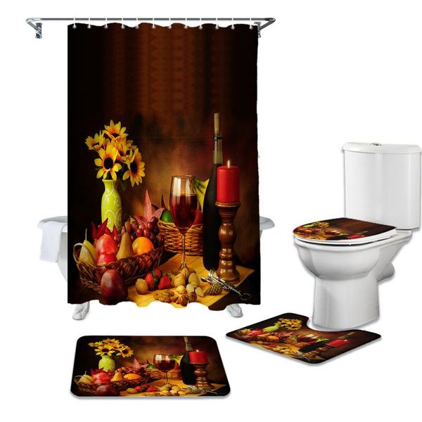 

shower curtains vintage country style fruit wine curtain toilet lid cover bath mat set bathroom rug bathtub home decor