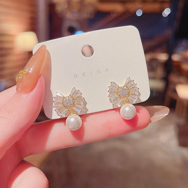 

Dangle & Chandelier Wholesale Sterling Silver Post Zircon Bow Earrings Female Women Stud Drop Jewelry Gift