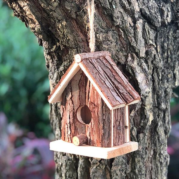 

birdhouse wall type wooden nest roof tree pattern striped house decoration garden bird cages