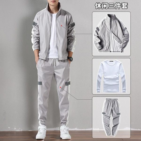 

men's vests trendy brand spring and autumn hoodie sports suit casual jacket two or three pieces in a set cardigan thin, Black;white