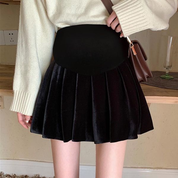 

winter black maternity skirt adjustable belly folds a-line skirt maternity clothes chic, White