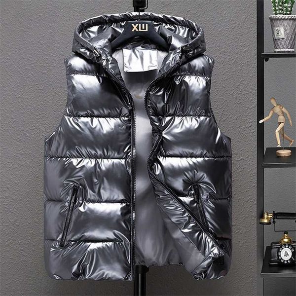 

women winter bright vests hooded thick vest waterproof cotton padded sleeveless coat female waterproof thick waistcoat 211101, Black;white