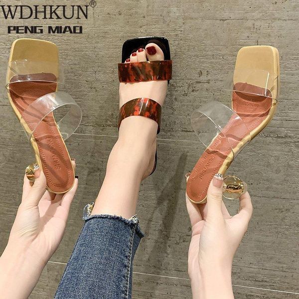 

slippers 2021 summer clear transparent female slides women shoes woman mules thick mid heels ladies plus size, Black