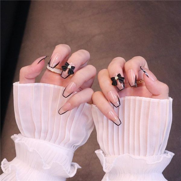 

false nails 24pcs french bow wear short paragraph fashion manicure patch save time wearable nail dl, Red;gold