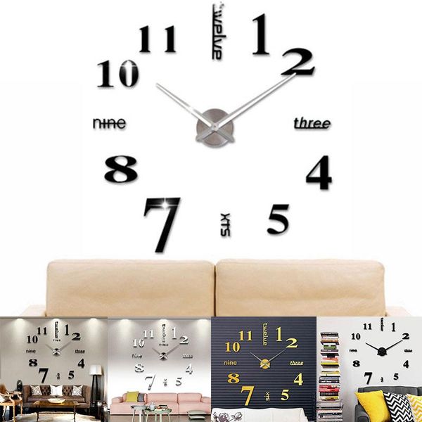 

wall clocks modern design large clock 3d diy fashion watches acrylic mirror stickers living room home decor horloge decro