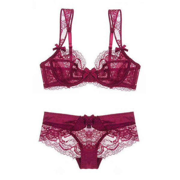 

nxy set ultra thin transparent lace bra and panties set underwire see through underwear women lingerie big size 95c 95d a b c d cup 1127, Red;black