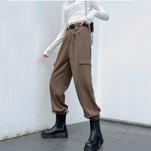 

winter thicken women cargo pant wool pants female autumn boyfriend style high waist trousers capris 2021 women's &, Black;white
