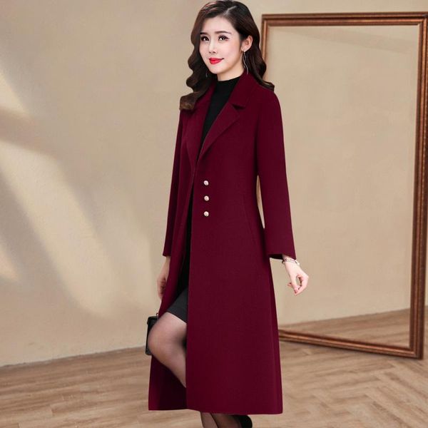 

women's wool & blends explosive autumn and winter woolen coat, middle-aged mothers wear thick mid-length western style no double-sided, Black