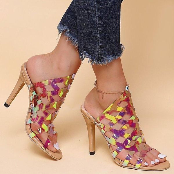 

dress shoes women's leather slipper fashion casual colorful high heels slippers hollow 2021 sandals niufuni ladies, Black