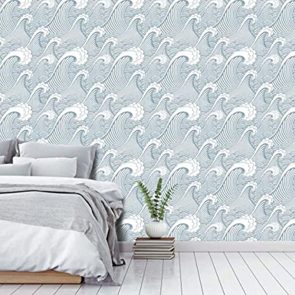 

wallpapers modern peel and stick blue white waves wallpaper self-adhesive removable prepasted wall mural contact paper for cabinets