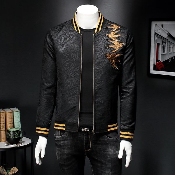 

men's jackets spring gold embroidery print jaqueta masculina slim fit bomber vintage club outfit 5xl, Black;brown
