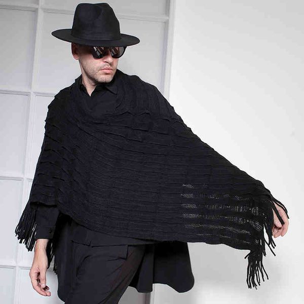 

sweater european and american fashionable night club long black fringe with hood bat shirt men's cloak dark wizard i29a, White;black