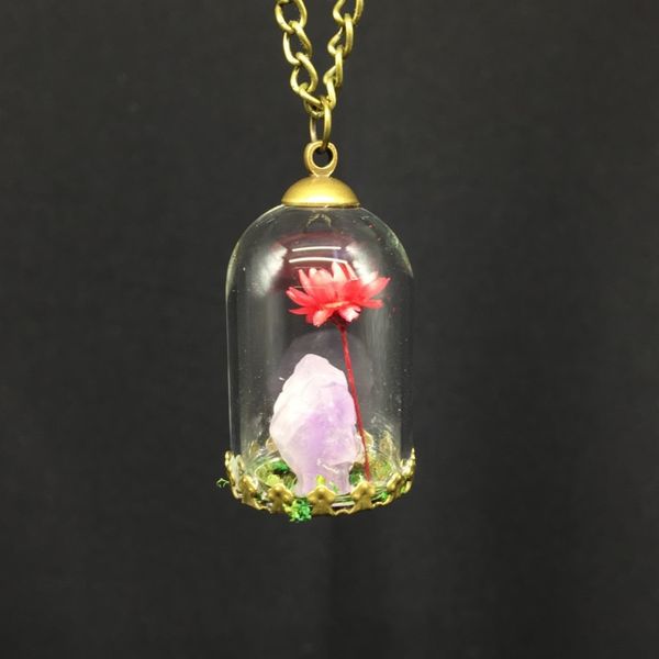 

factory sholesale spring four seasons amethyst natural stone female pendant handmade necklace real flower dry necklace diy sweater chain pop