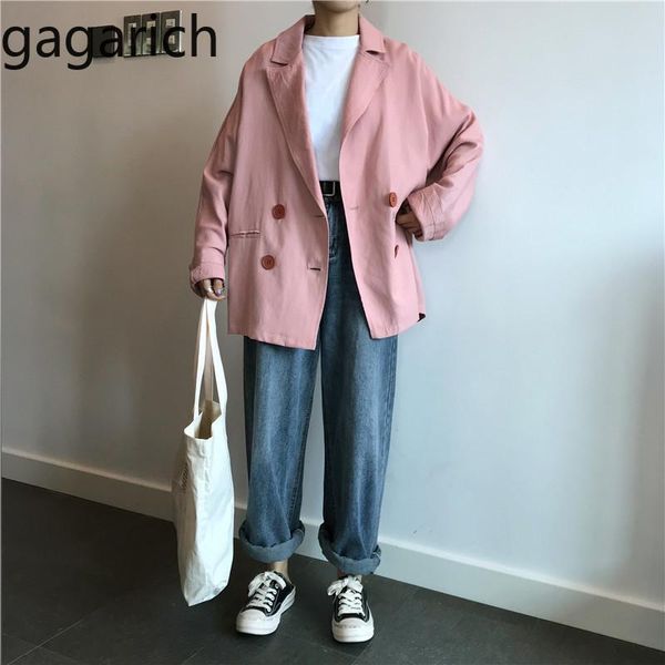

women's suits & blazers gagarich lady soid bouble breasted midi long coats korean loose notched sleeve female elegant spring autumn, White;black