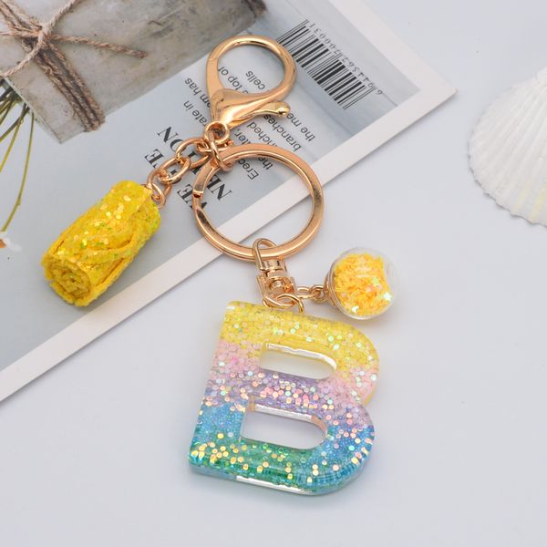 

2022new fashion glitter sequins english letter keychain key ring cute for women car bag hanging pendant keyring holder gifts, Silver