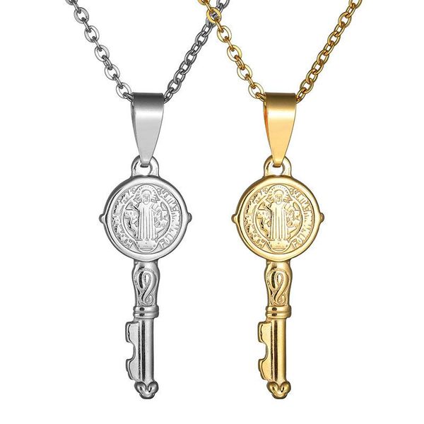 

pendant necklaces cross stainless steel men and women necklace religious key chain christian catholic jewelry accessory, Silver