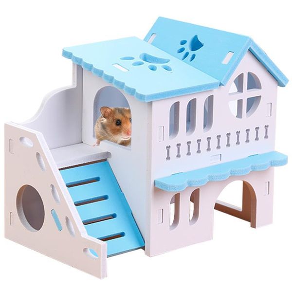 

small animal supplies hamster house toy wooden 2 layer playhouse pet villa with ladder hideout hut accessories