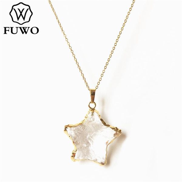 Подвесные ожерелья Fuwwo Rough Pentagram Crystal Quartz Ожерелье с золотой отделан