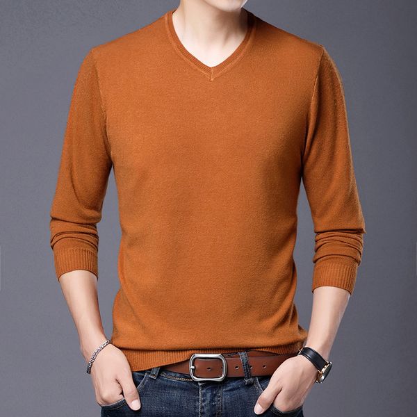 

2021 autumn youth men's v-neck sweater solid color simple long sleeve thin sweater knitted bottomed shirt, Black