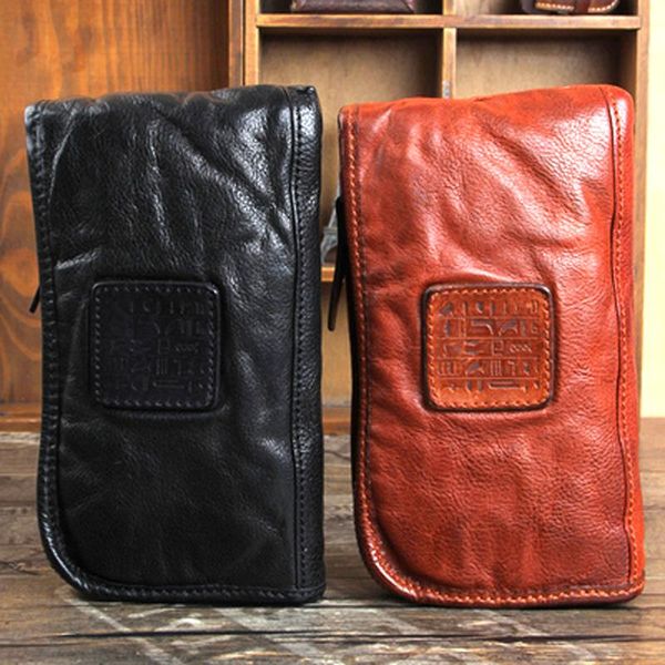 

wallets original first layer pure leather wallet multi-card male female clutch, Red;black