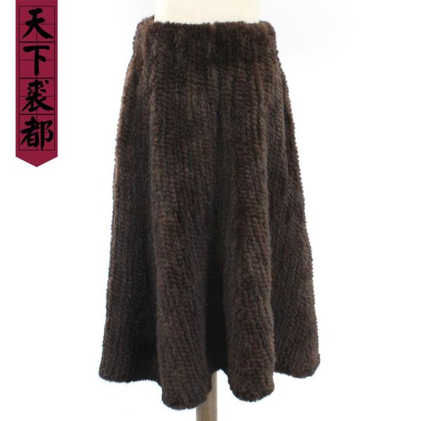 

skirts women real knitted brand fashion lady genuine skirt winter long warm natural, Black