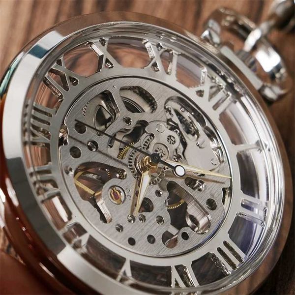 

sale elegant fashion classic transparent skeleton silver mechanical hand wind poket watch for girls relogio de bolso 211013, Slivery;golden