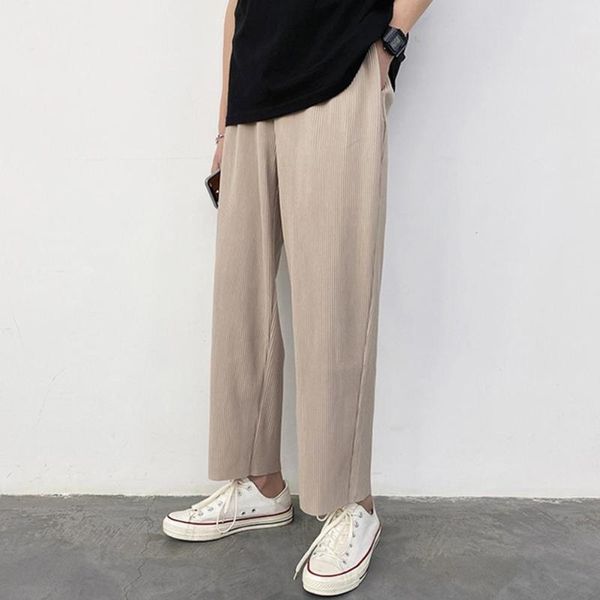 

men's pants shrink resistant simple mid rise elastic waist slacks comfy straight wide leg for daily wear, Black