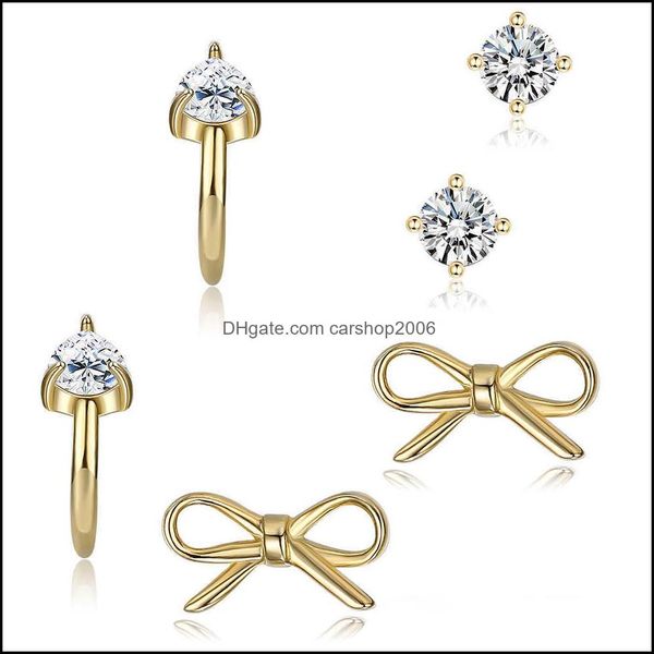 Stud Jewelryzemior 925 Sterling Sier Gioielli Carino Bow-Knot Piccoli orecchini per le donne Ragazza Clear Cz Colore oro Orecchini a bottone Set Consegna di goccia