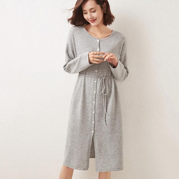 

women's knits & tees 2021 fashion long paragraph cardigan 100% wool sweater casual sweet knit o-neck sweaters coat women blouse 5 colo, White