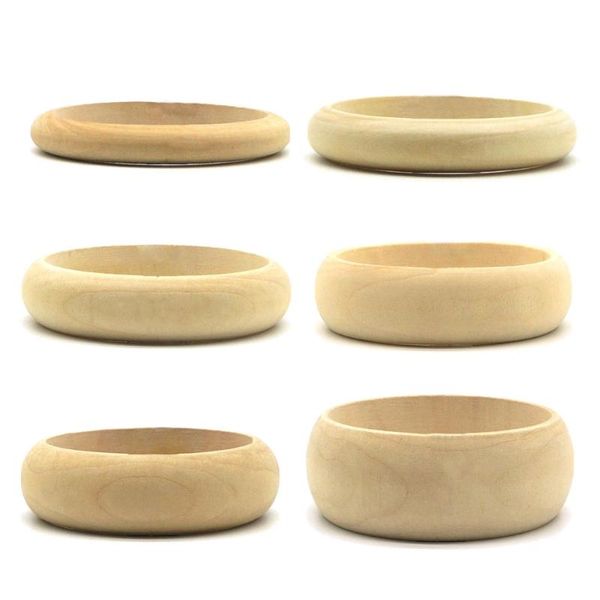 

bangle 6pcs unfinished blank wood bracelets natural round ring wooden circle for diy painting craft jewelry making, Black