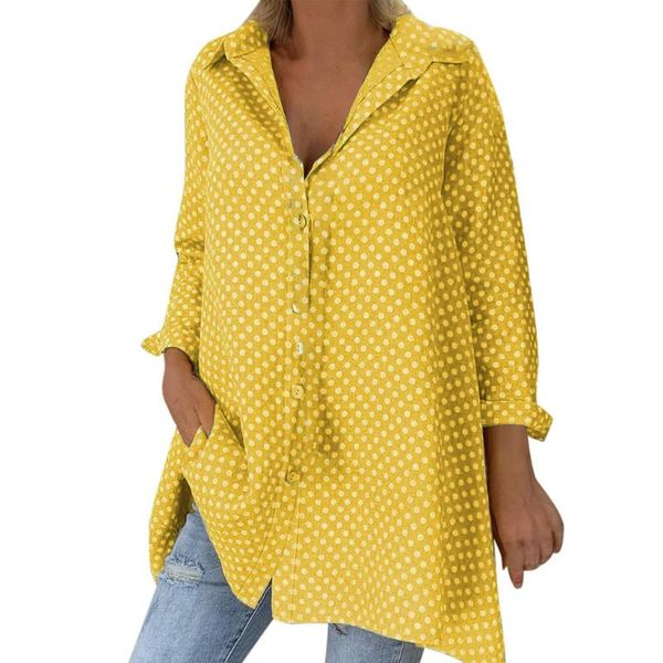 

casual women loose vintage long sleeve polka dots print blouse shirts summer turn down collar blusas plus size women's blouses, White