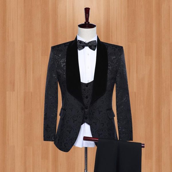 

men's suits & blazers 2021 black paisley velvet shawl lapel slim fit groom tuxedos men terno masculino wedding for prom tuxedo, White;black