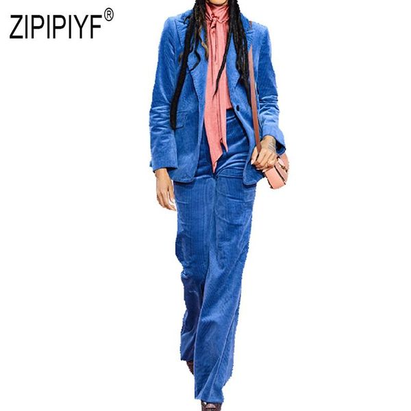 

two piece dress simple design fashion 2021 autumn winter women sets long sleeve turn down neck velvet blazers office lady pants z2786, White