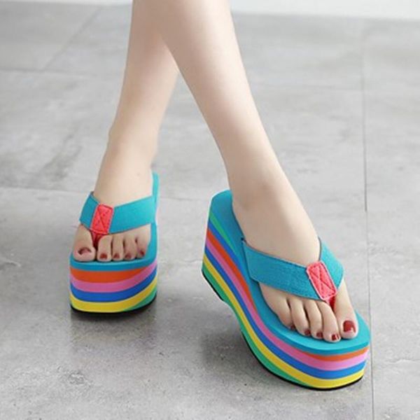 

size 34-39 high heel sandals women wearing thick sole fashion summer wedges beach shoes with platform, Black