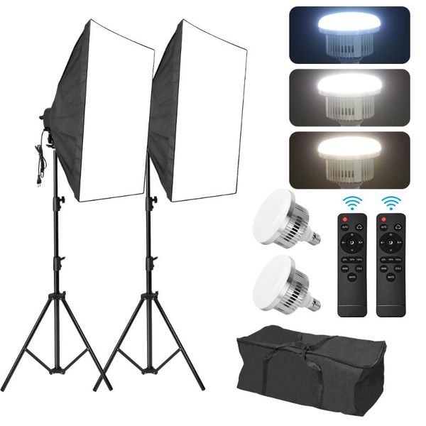 

50x70cm softbox kit dimmable 85w soft box studio output lighting 3 color temperature with carrying bag for po shooting video & accessories