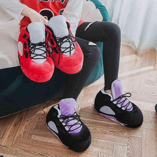 

women basketball slipper winter slippers sneaker slippers home slipper men/women house floor sliders indoor slides funny slipper k722, Black