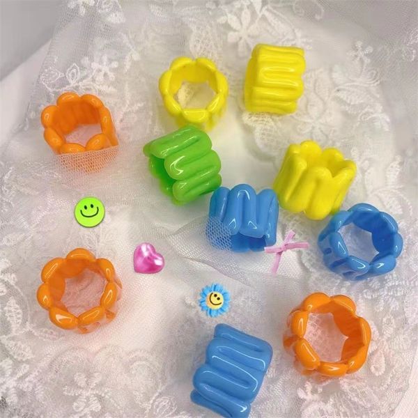 

10pcs 2021 geometric colorful transparent geometric square heart letter resin acrylic rings for women jewelry, Silver