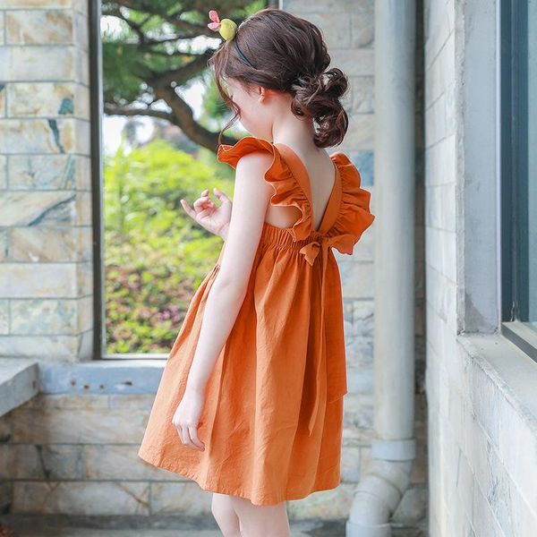 

girl's dresses backless 2021summer bohemian style girls dress sundress for flare sleeve beach kids clothes 5 6 7 8 9 10 11 14t, Red;yellow