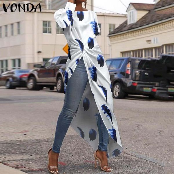 

women blouses and 2021 vonda casual o neck long sleeve vintage printed shirts elegant irregular 5xl party blusas women's &, White