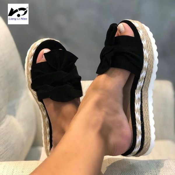 

dress shoes 2021 summer fashion sandals women bow slipper indoor outdoor flip-flops beach female slippers, Black