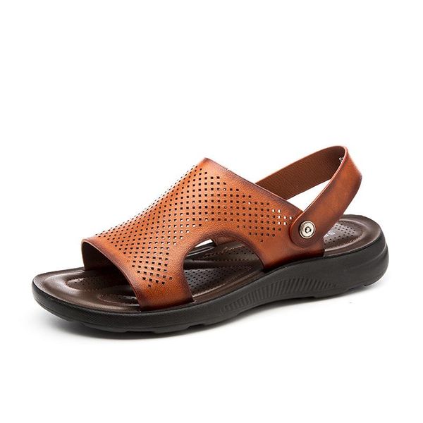 

sandals genuine leather men male summer shoes outdoor casual cowhide beach two uses men's hjm45, Black