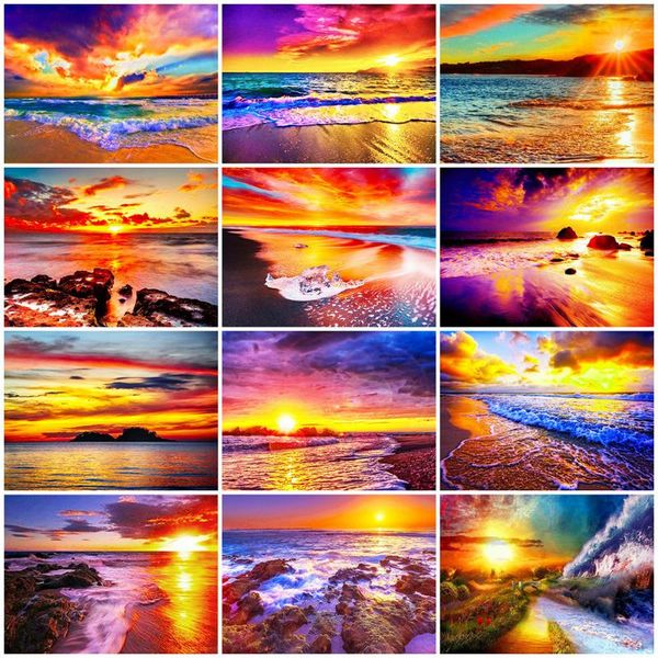 

diamond painting evershine embroidery sunset cross stitch full square drill sea landscape mosaic arrival home decor