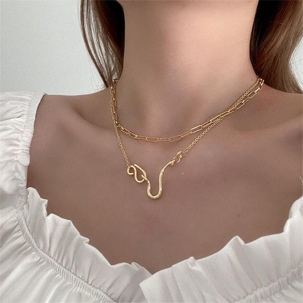 

chains punk gold silver color irregular geometric double layer necklace for women girl metal pendant necklaces party jewelry