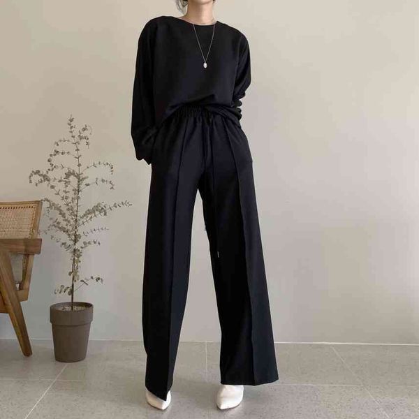 

women's two piece pants autumn winter women set outfits long sleeve and high wasit wide leg casual ladies 2 elegant a7c3, White