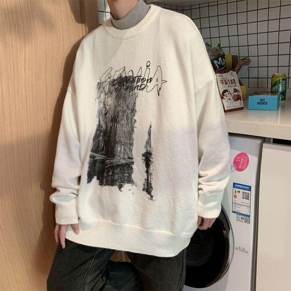 

men's sweaters inxyz autumn winter fashion trend sweater casual oversize letter pattern print retro style pullover women's warm ja, White;black