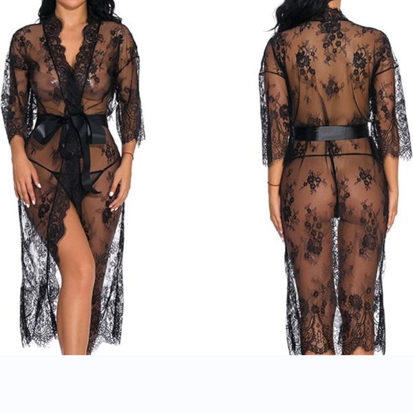 

2 pcs two-piece floral temptation hollow skirt lace perspective sling pajamas, Red;black