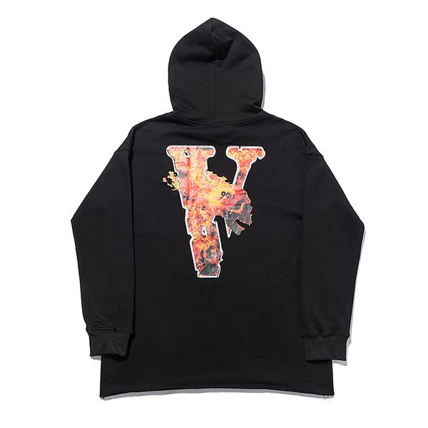 

long 2021 brand v hoodie spring autumn skeleton flame 999 sweater for men women fujiwara limited large hem destruction couple, Black